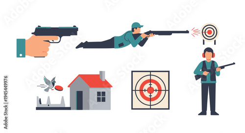 Shooting Sports and Target Practice Vector Illustrations Set