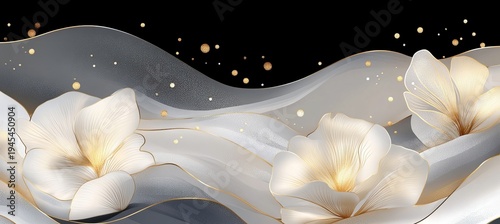 Elegant Floral Art with Luxury Backdrop of Delicate White Flowers and Gold Accents in Modern Style