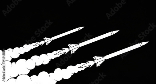 Three rockets launching into the night sky with smoke trails.