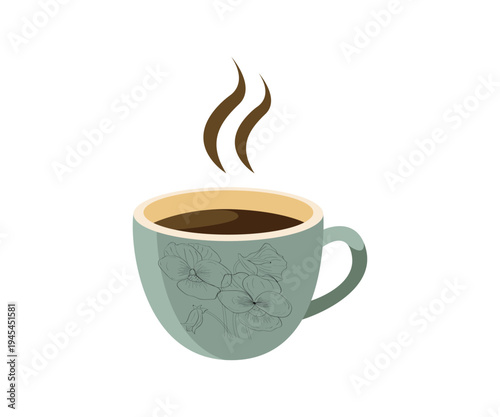 Minimal Coffee Cup with Floral Line Art Vector Illustration