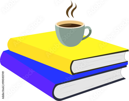 Coffee Cup on Stack of Books Study and Reading Concept Vector Illustration