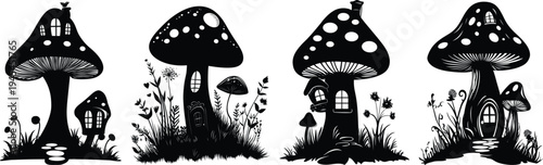 Fairy Mushroom House Silhouette Vector
