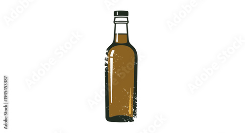 Amber liquid in glass bottle, isolated on white