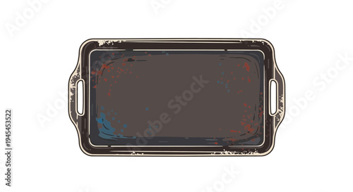Empty rectangular serving tray with handles, isolated on white background