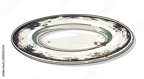 Empty Dirty Plate with Stains and Scratches