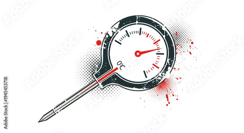 Meat Thermometer Gauge with Grunge Splatter Effect