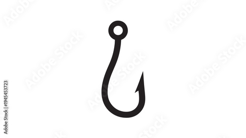 Fish hook icon with a simple loop for attachment and a sharp point for catching aquatic life featuring fishing, symbol, equipment with tool and lure