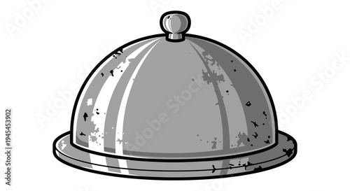 Vintage Cloche Serving Dish with Tarnished Metal Surface