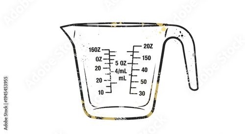 Vintage Measuring Cup with Grungy Texture and Measurement Markings