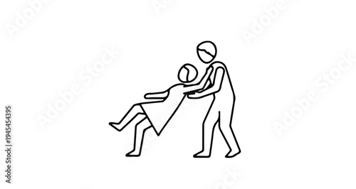 Team member helping a falling colleague, supportive gesture, simple line art