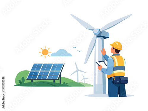 A forward looking infrastructure project where engineers support the transition toward renewable electricity systems, representing green energy innovation and sustainable development, visual