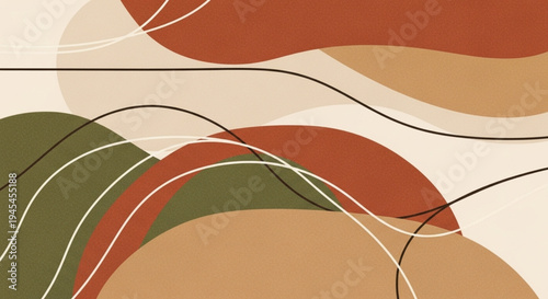 Abstract organic shapes and flowing lines in earthy tones, evoking a sense of natural movement and harmony