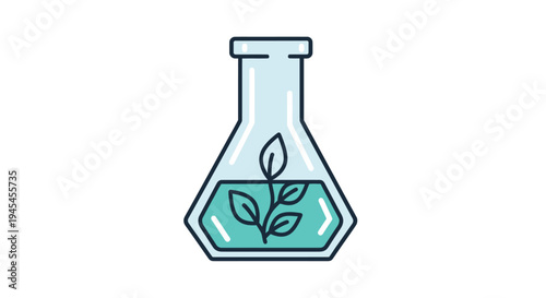 Laboratory Flask with Green Liquid and Plant.