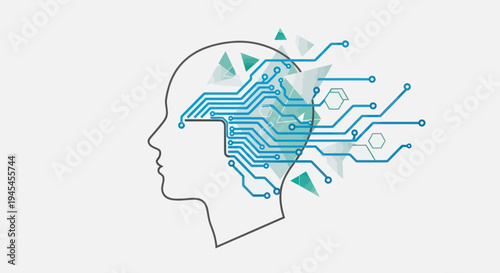 Human Head with Circuit Board Brain.
