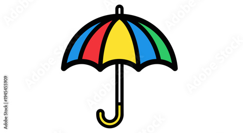 Colorful Umbrella Illustration with Black Handle.
