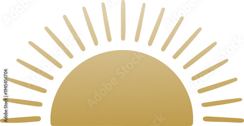 Golden Minimalist Sunset Icon. Hand Drawn Simple Sunrise Emblem. 