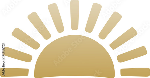 Golden Minimalist Sunset Icon. Hand Drawn Simple Sunrise Emblem. 