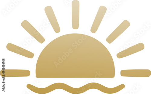 Golden Minimalist Sunset Icon. Hand Drawn Simple Sunrise Emblem. 