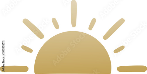 Golden Minimalist Sunset Icon. Hand Drawn Simple Sunrise Emblem. 