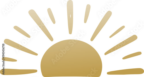 Golden Minimalist Sunset Icon. Hand Drawn Simple Sunrise Emblem. 