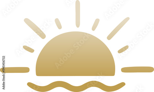 Golden Minimalist Sunset Icon. Hand Drawn Simple Sunrise Emblem. 