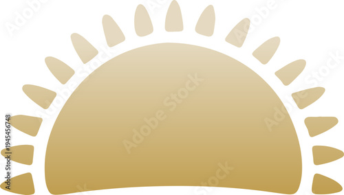 Golden Minimalist Sunset Icon. Hand Drawn Simple Sunrise Emblem. 