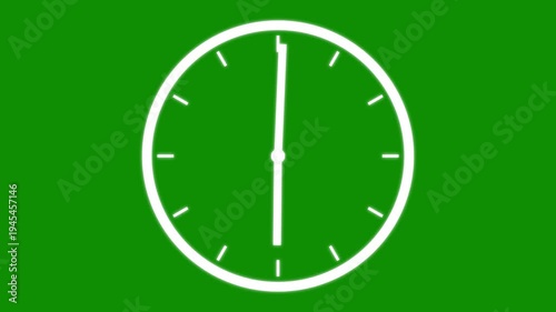 A smooth animation of a white clock face with moving hands rotates to indicate time passing on green screen background. Watch shows the running time. Counting 24 Hours. Clock icon with moving arrows.