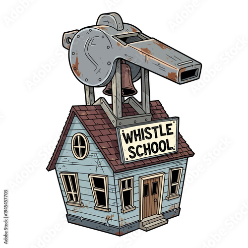 Whistle Schoolhouse with Rusty Whistle and Bell
