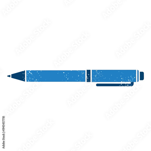 Blue ballpoint pen, isolated on white background, with textured effect.
