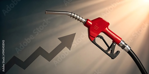 Rising fuel prices and energy cost concept with fuel pump nozzle and upward arrow chart