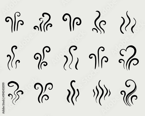 Set of hand drawn vector steam or smoke shapes