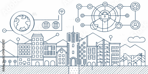 Smart city concept with network connections data and urban landscape