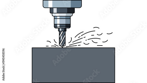 Drill Bit Drilling into Metal Block.