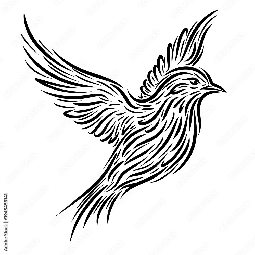 Obraz premium Black and white flying bird illustration