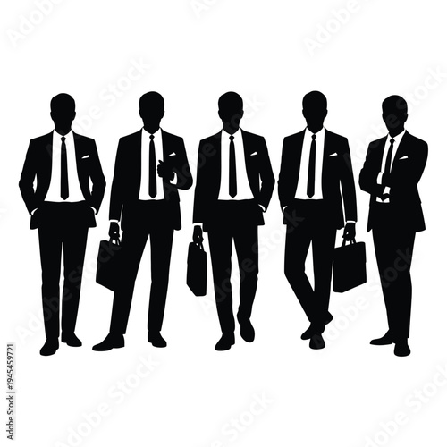 A group of businessmen in suits standing in a line