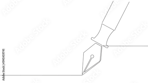 Fountain pen writing a continuous line across a white background, symbolizing creativity and documentation