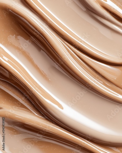 滑らかで光沢のあるベージュのクリームテクスチャー。化粧品や美容関連の背景素材に最適な質感。