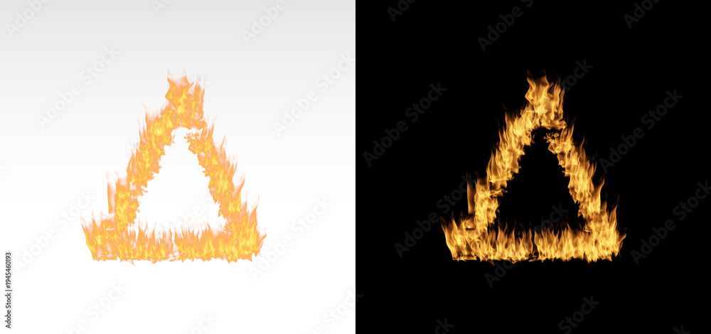 Obraz premium fire on triangle shape, triangle line flame fire on transparent background