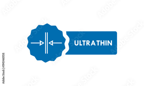 ltra thin vector icon in circle badge style with arrows pointing to a slim line. Professional minimalist design for product packaging, technology, and manufacturing labels.