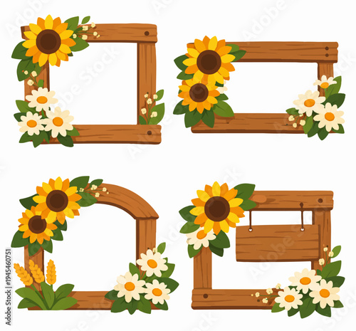 wooden frame with sunflowers
