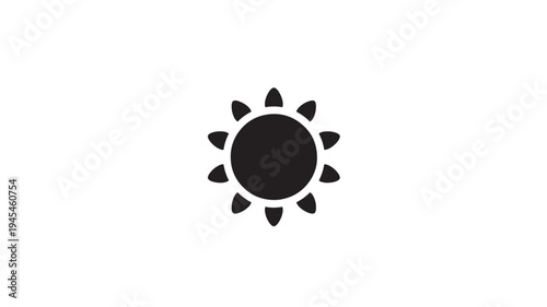 Sun simple icon with black rays isolated on a white background for weather and nature themes featuring astronomy, solar power, heat with light and