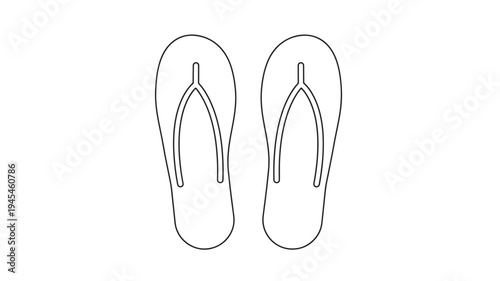 Flip flops outline icon with simple black and white minimalism, perfect for summer and beach themes.
