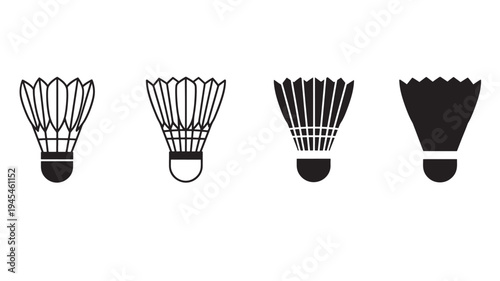 Badminton shuttlecock icons with line art and solid fill, representing various styles of this sports equipment