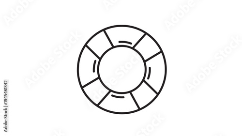 Lifebuoy icon with simple line drawing, representing safety and rescue equipment, isolated on a white background for clear graphic use.