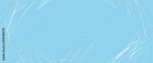 Ice and scratches grunge texture overlay background. Soft blue backdrop with skate path effect and scratch lines. Vector icy design winter season frame for presentation and banner.