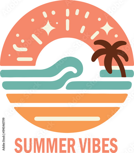 Retro summer vibes logo icon vector white background .