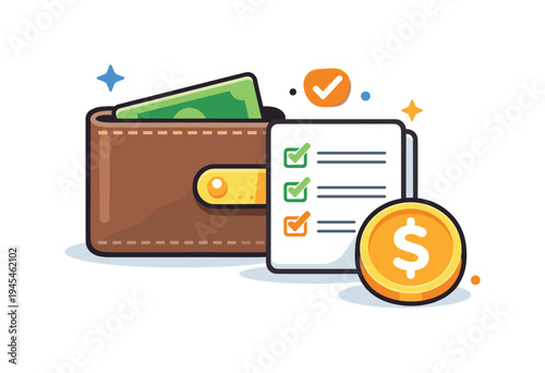 Personal budgeting and responsible money management helping individuals control expenses and plan savings for long term financial stability, a simple wallet beside a small checklist and coin
