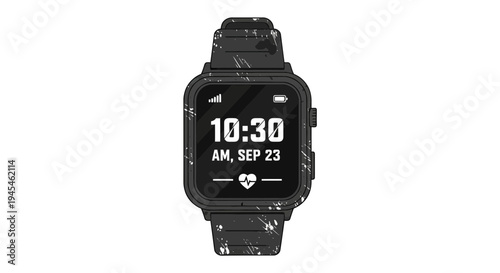Modern Smartwatch with Cracked Screen, Isolated on White Background
