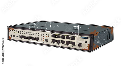 Old rusty network switch, outdated technology, digital equipment