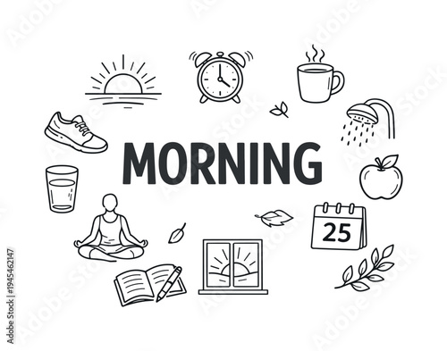 Mindful morning routine and productive start of the day concept representing healthy habits that support energy, focus and positive mindset before work or daily responsibilities begin